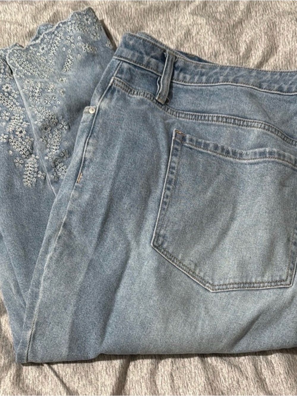 Lane Bryant Light Blue boyfriend crop jeans with Embroidery